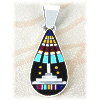 11/16" x 1-13/16" Micro Inlaid Gemstone & Sterling Silver Pendant - *TEARDROP*