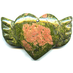 35x50mm Unakite WINGED HEART Pendant/Focal Bead