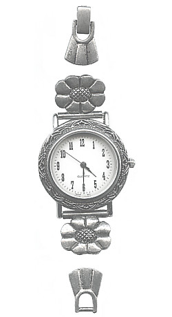 5-Piece Antiqued Silvertone Southwestern  Floral *Beadable* WATCH KIT