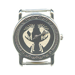 1" dia. Antiqued Silvertone & Black Kokopelli WATCH FACE Component