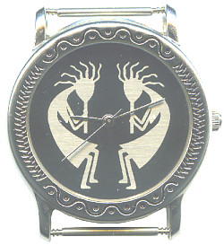 1-1/4" dia. Antiqued Silvertone & Black Kokopelli WATCH FACE Component
