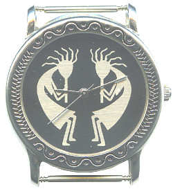 1-1/4" dia. Antiqued Silvertone & Black Kokopelli WATCH FACE Component